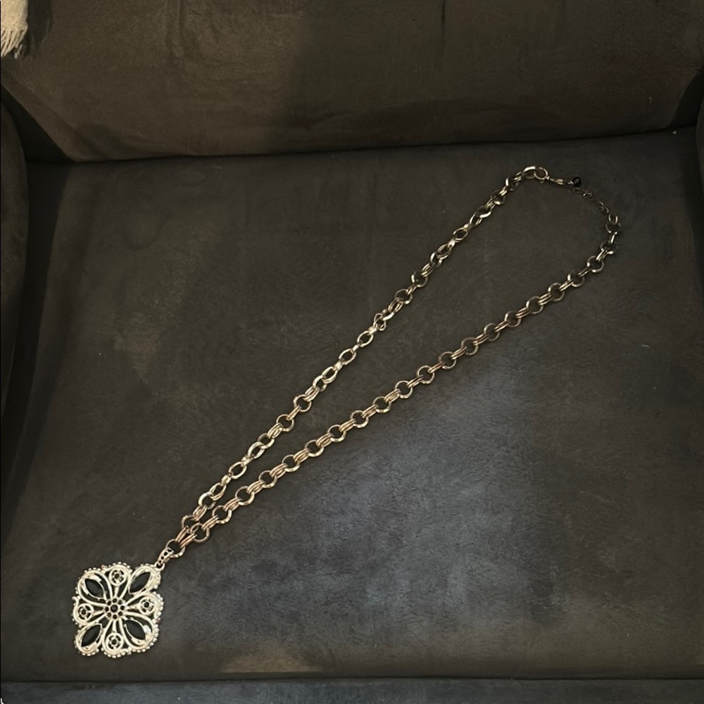 White House Black Market Silver Filigree Pendant Necklace
